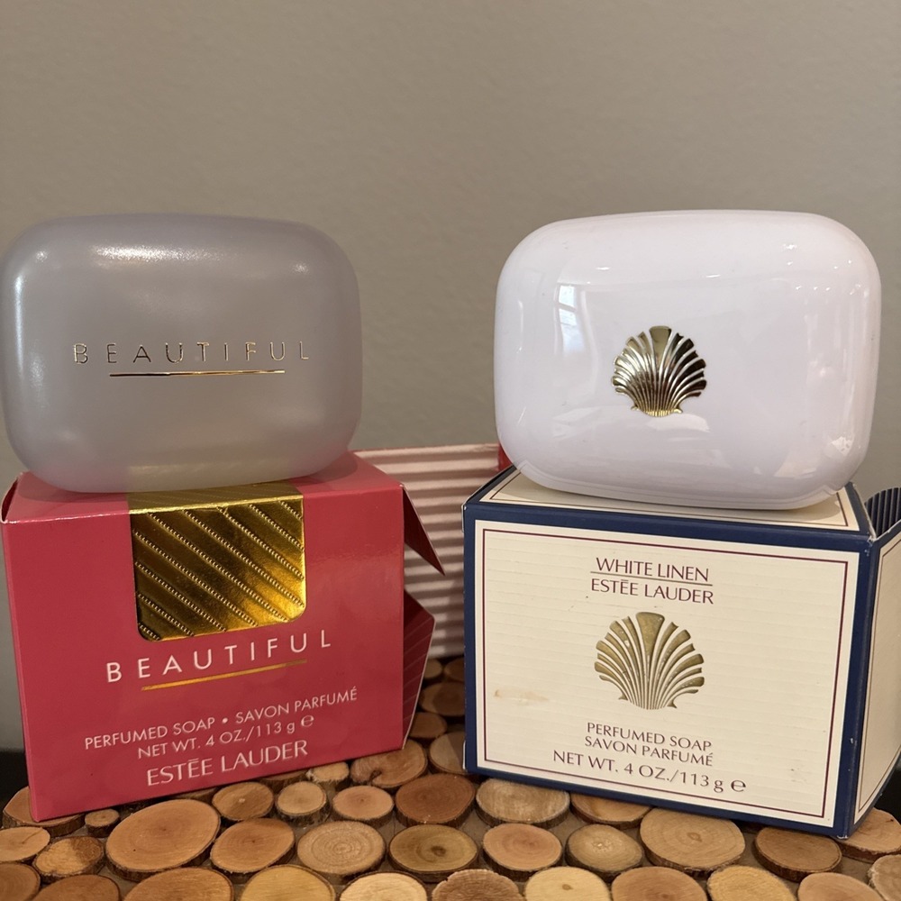 Estée Lauder Beautiful White Linen Soap Dishes (EMPTY)‎